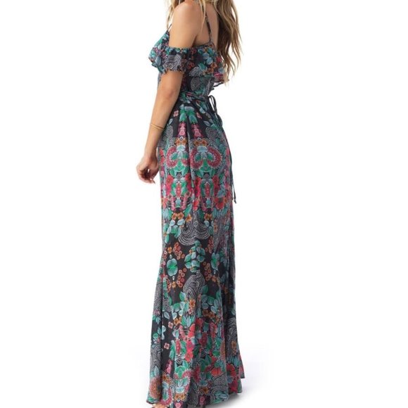 Sky Nesermy Beautiful Floral & Paisley Off the Shoulder Ruffle Top Maxi Dress - Picture 16 of 16